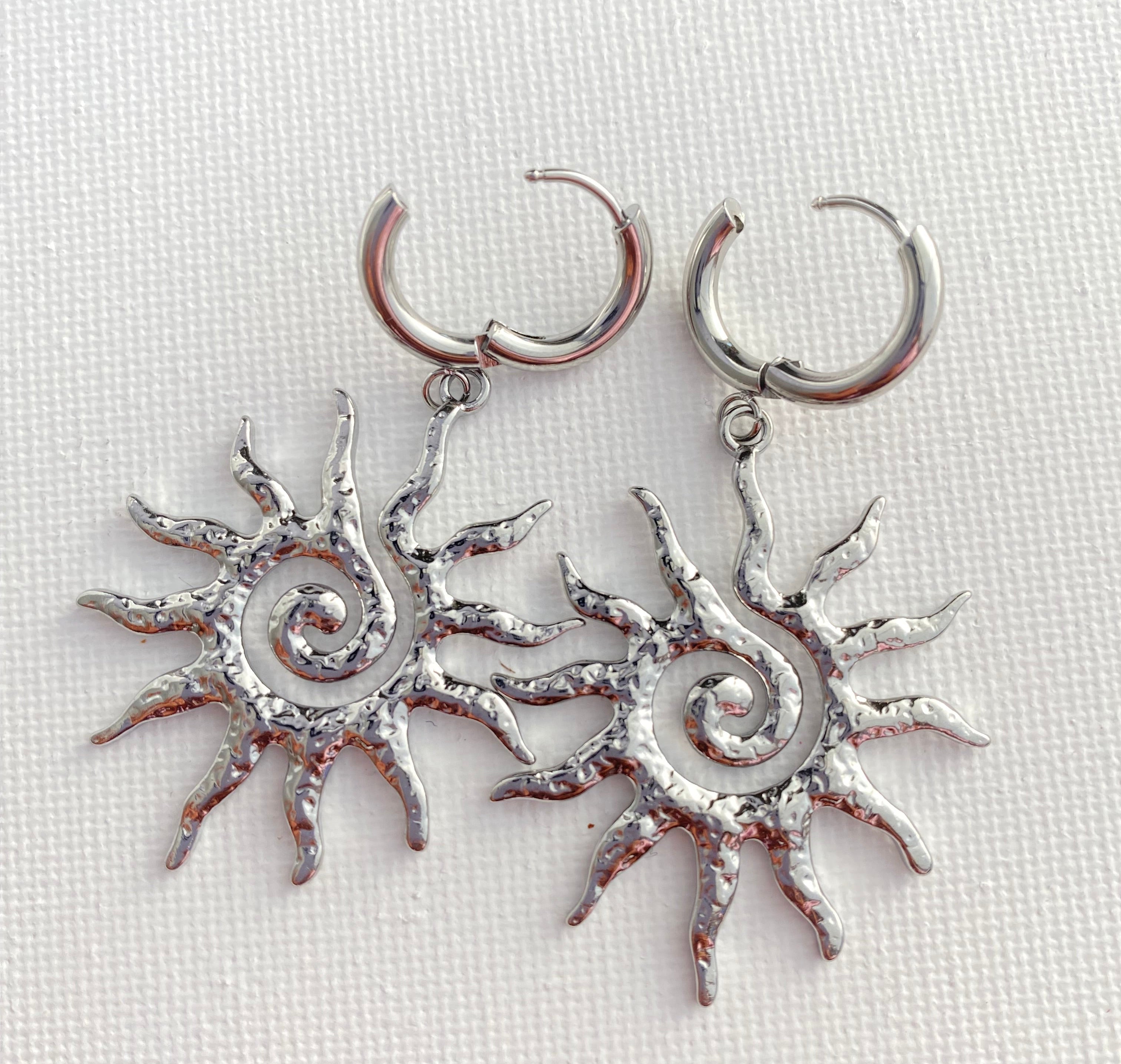 Dangle sun and swirl stylish positive energy earrings stainless steel tarnish free