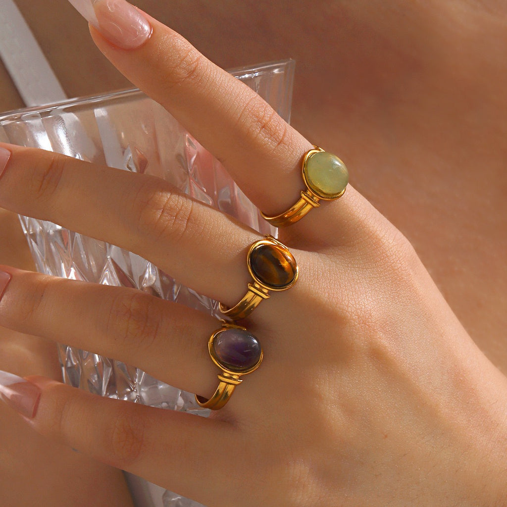 Stone circles classic energy design adjustable open ring stainless steel water resistant