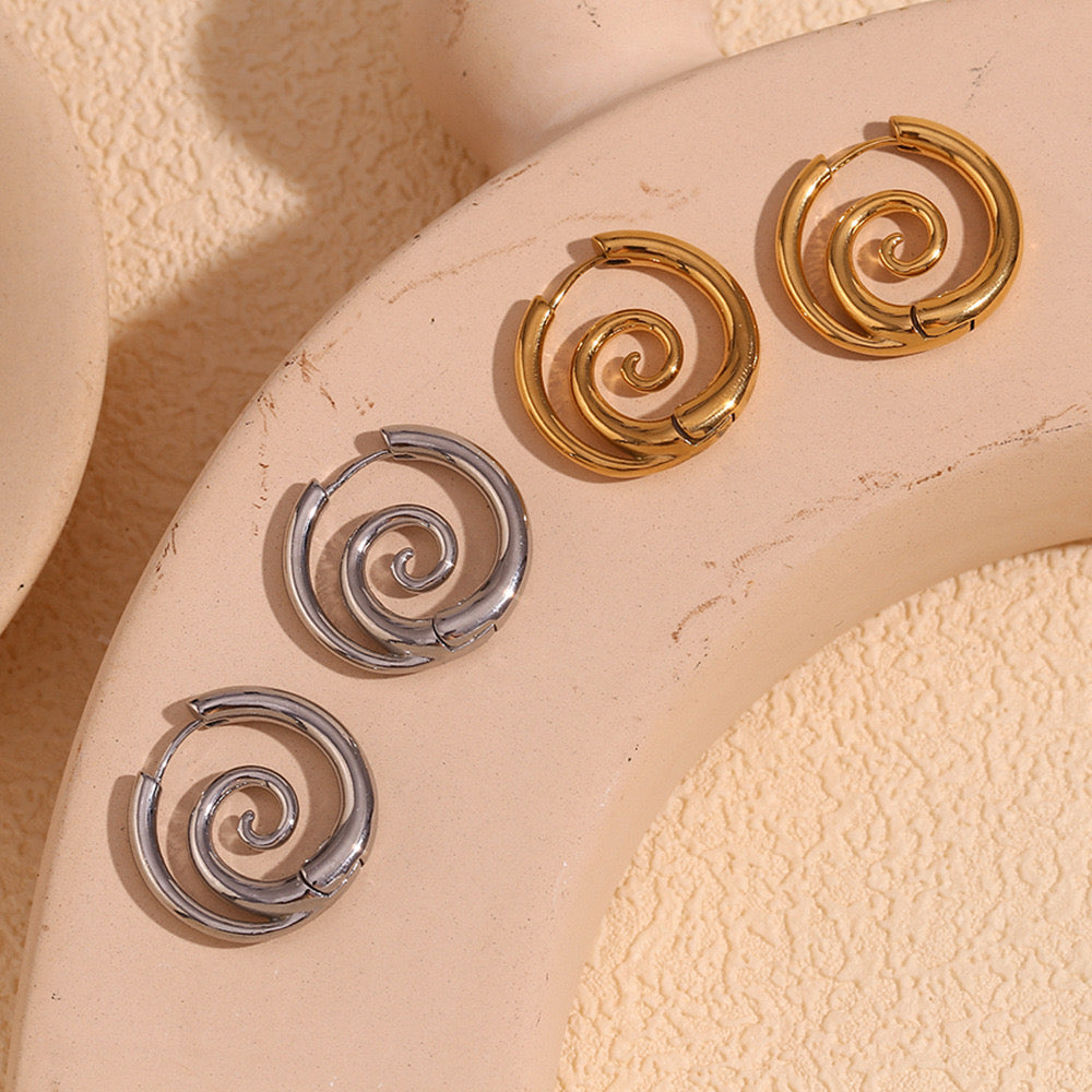 Swirls ocean inspired hoops earrings in silver&gold stainless steel waterproof