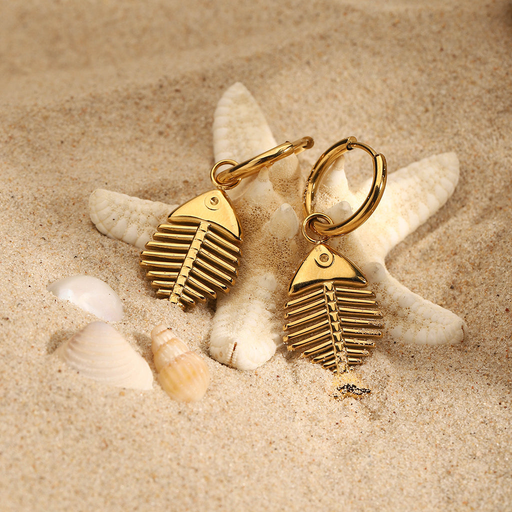 Fishbone style fashion unique design tarnish free stainless steel earring