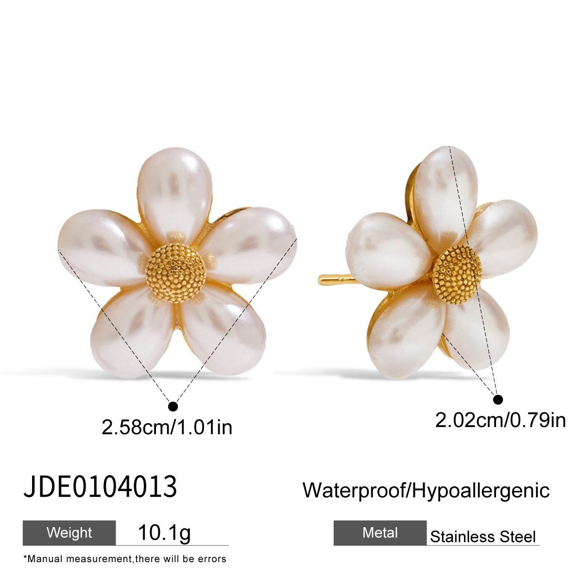 Five-petaled pearl flower exquisite studs earrings stainless steel tarnish free