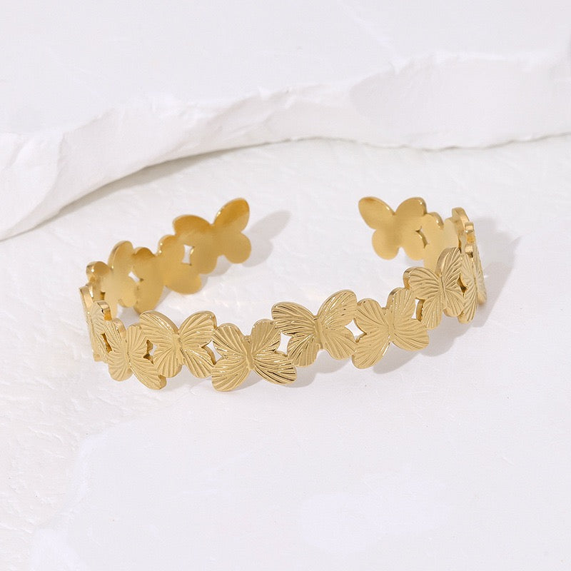 Butterflies design open adjustable bangle silver&gold stainless steel tarnish free