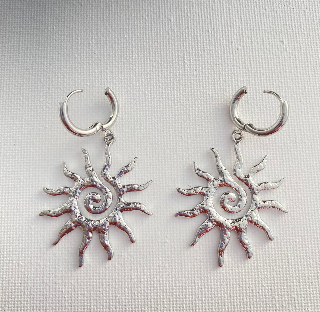 Dangle sun and swirl stylish positive energy earrings stainless steel tarnish free