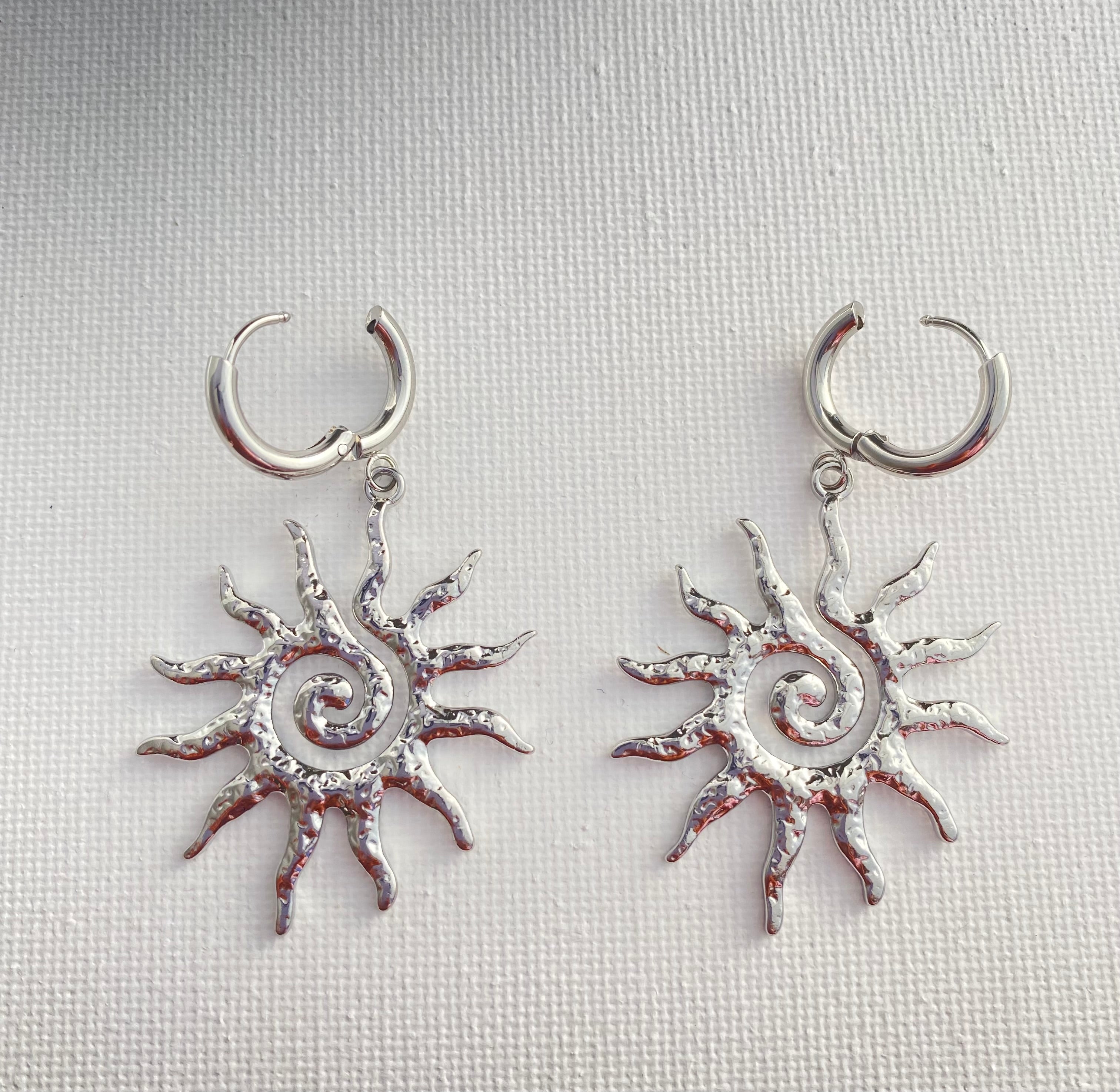 Dangle sun and swirl stylish positive energy earrings stainless steel tarnish free