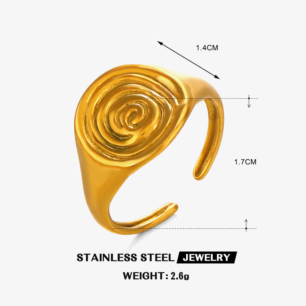 Swirl ocean inspired adjustable ring stainless steel tarnish free water resistant
