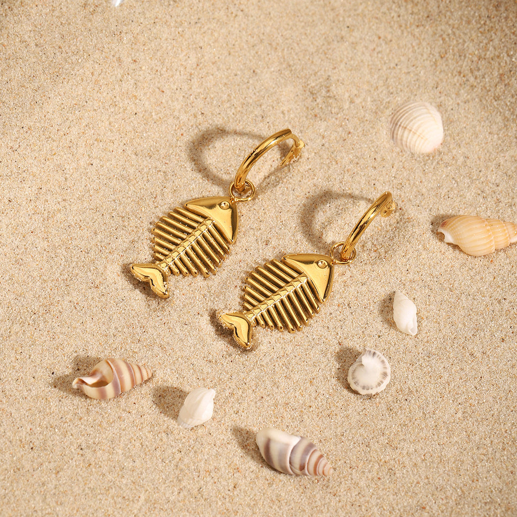 Fishbone style fashion unique design tarnish free stainless steel earring