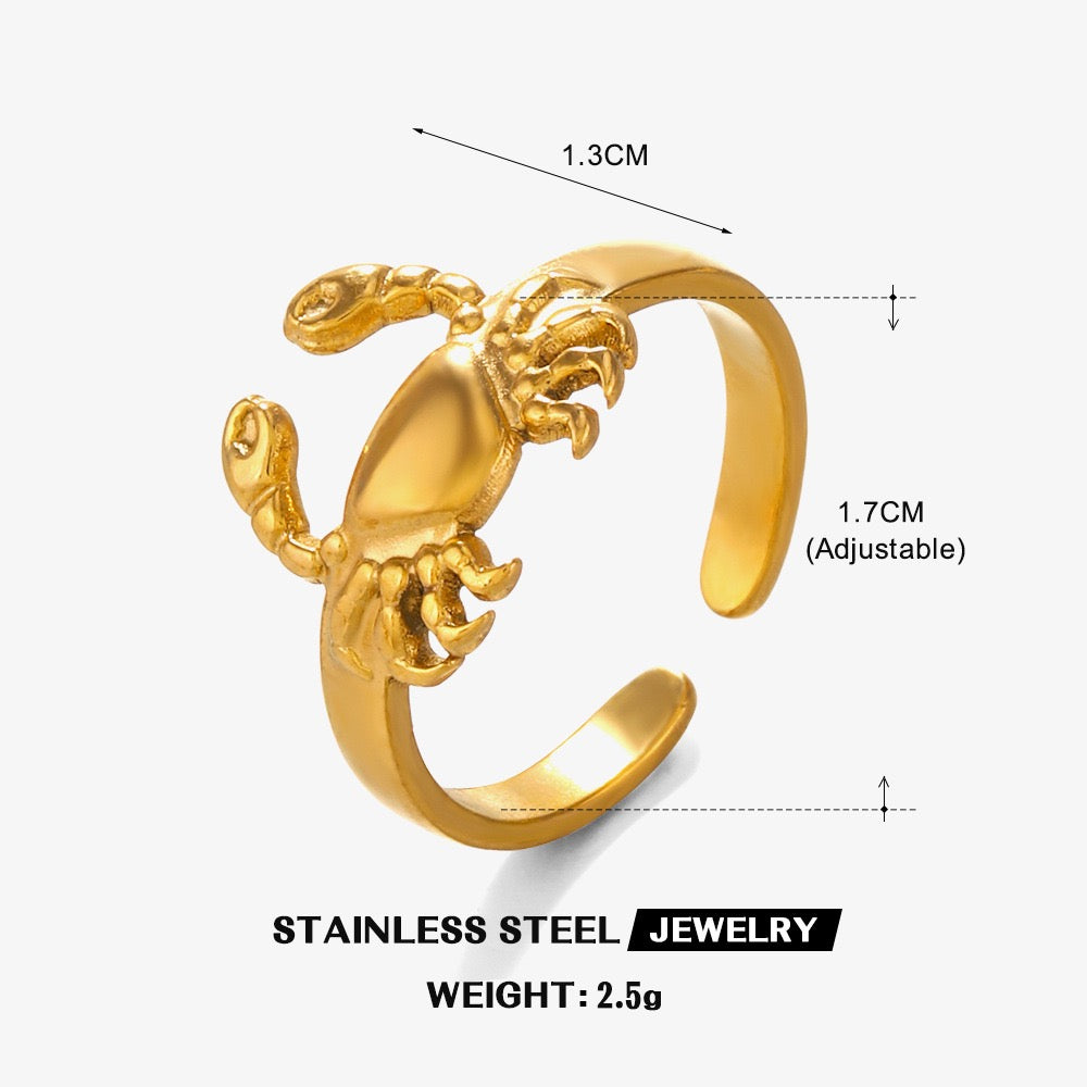 Little crab ocean beach style adjustable open ring stainless steel tarnish free