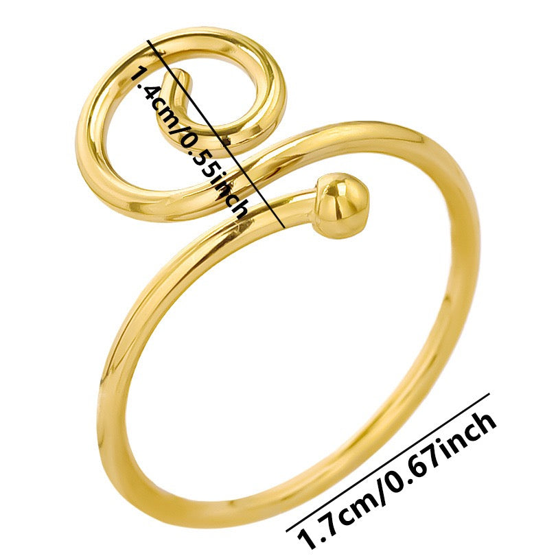 Swirl ocean inspired simple adjustable open ring stainless steel tarnish free water resistant