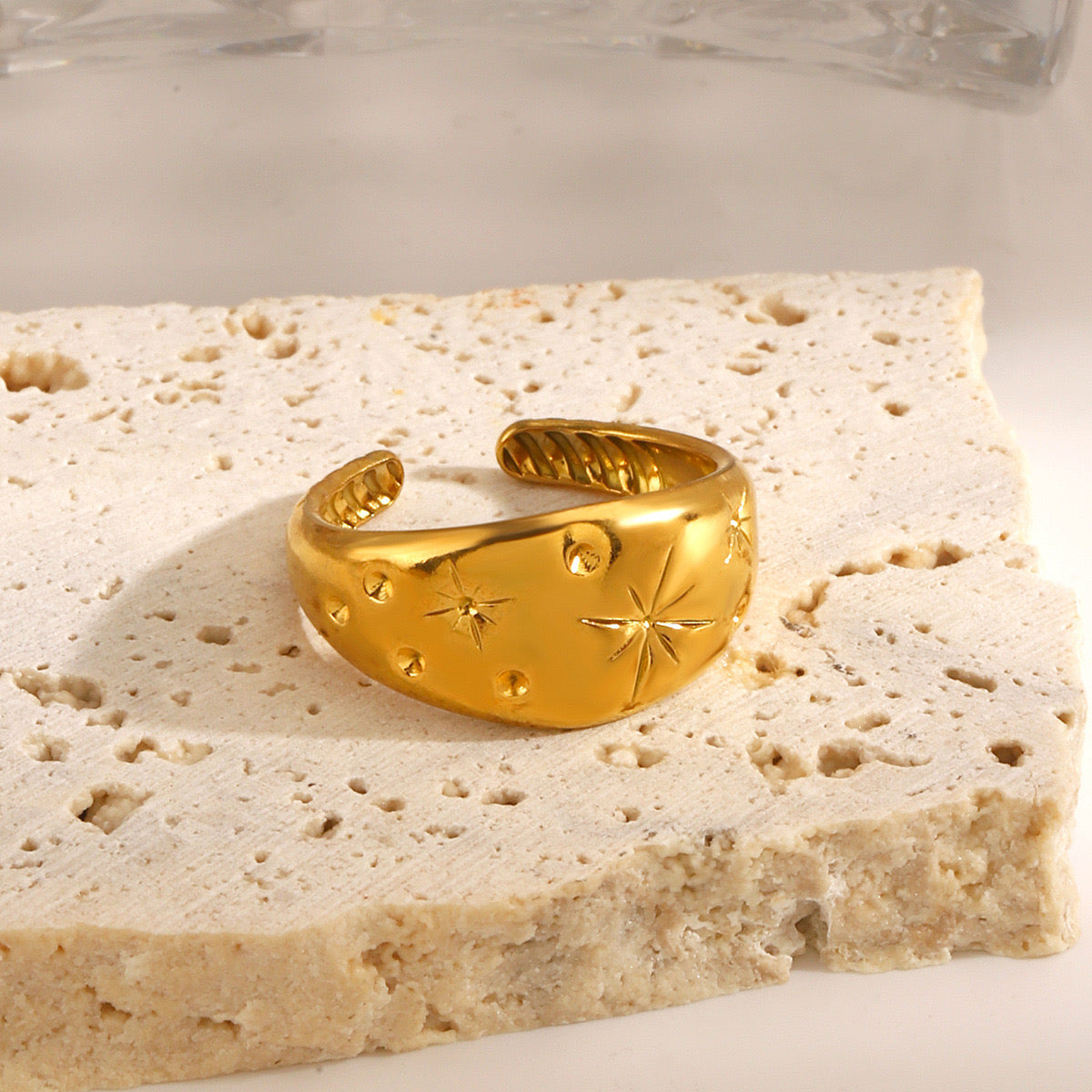 Starry sky design chunky adjustable ring stainless steel tarnish free water resistant