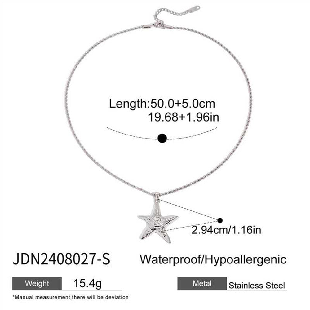 Star fish with swirls ocean inspired stainless steel tarnish free necklace extra longer chain 50+5Cm