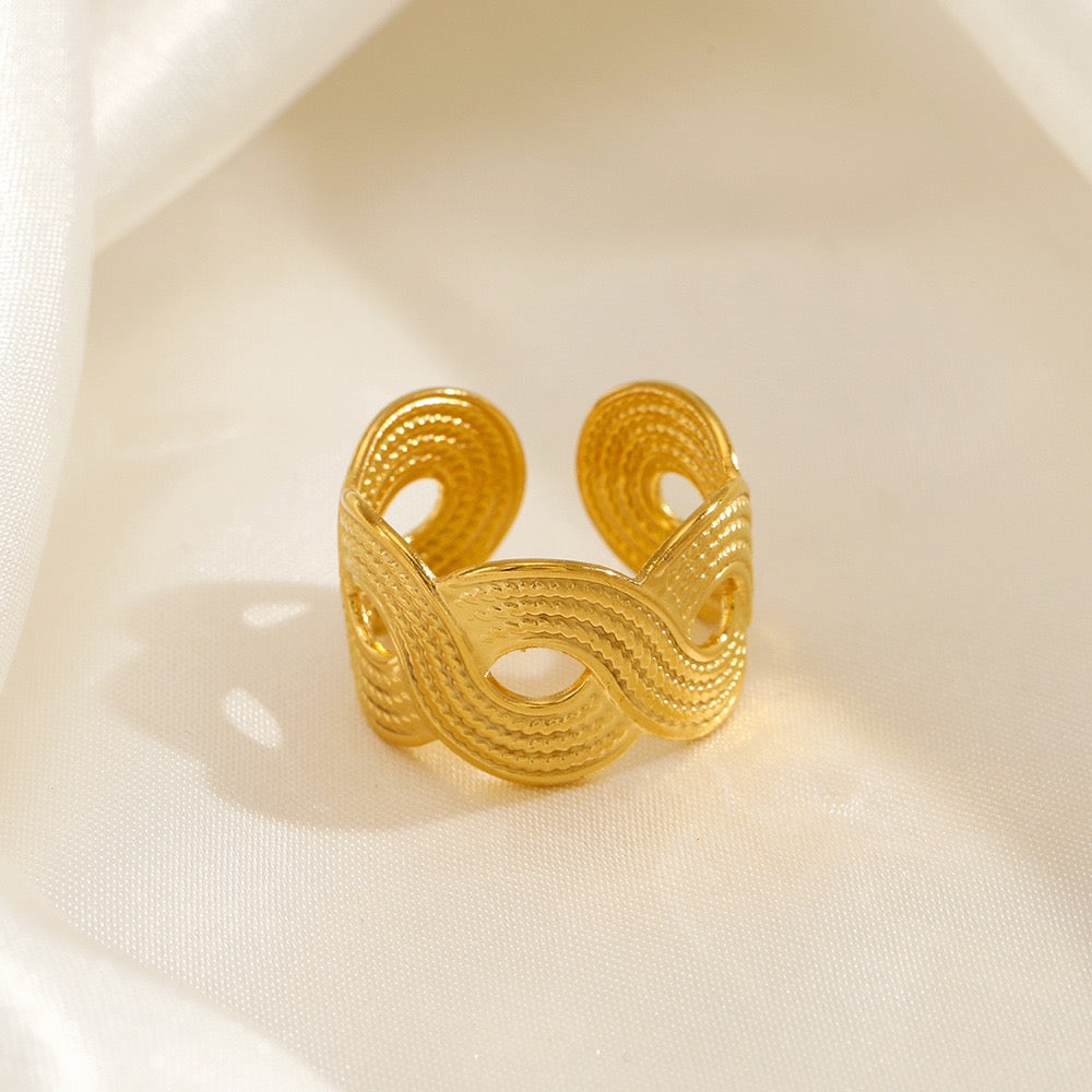 Geometric chunky shapes adjustable open ring stainless steel tarnish free