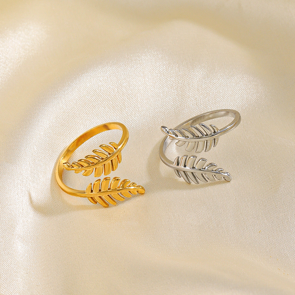 Tree leaf adjustable ring stainless steel water resistant tarnish free