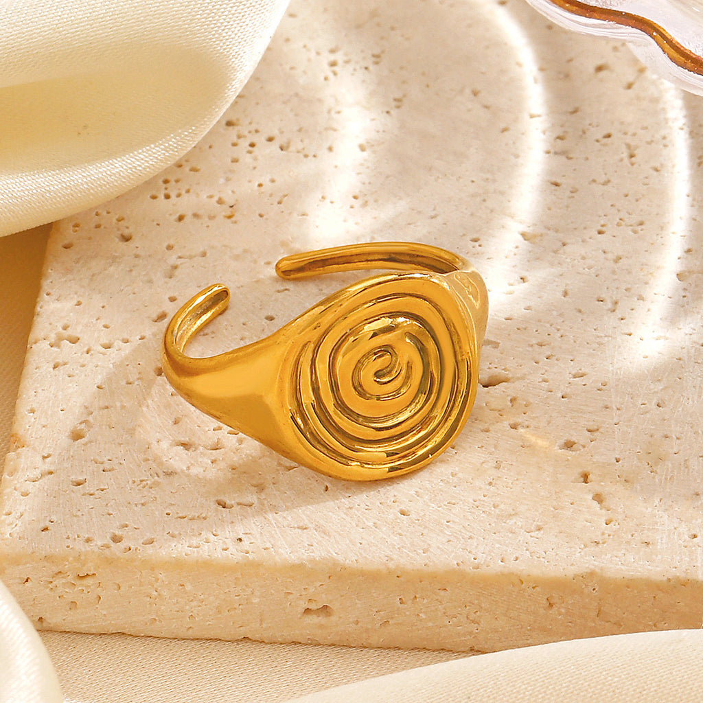 Swirl ocean inspired adjustable ring stainless steel tarnish free water resistant
