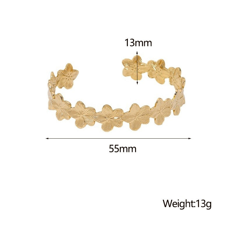 Wreath flowers design open adjustable bangle silver&gold stainless steel tarnish free