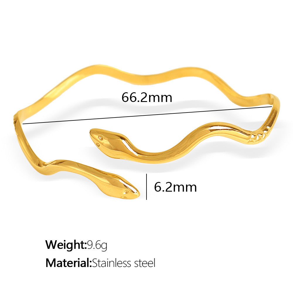 Two heads Snake design adjustable open bangle gold&silver stainless steel water-resistant tarnish free