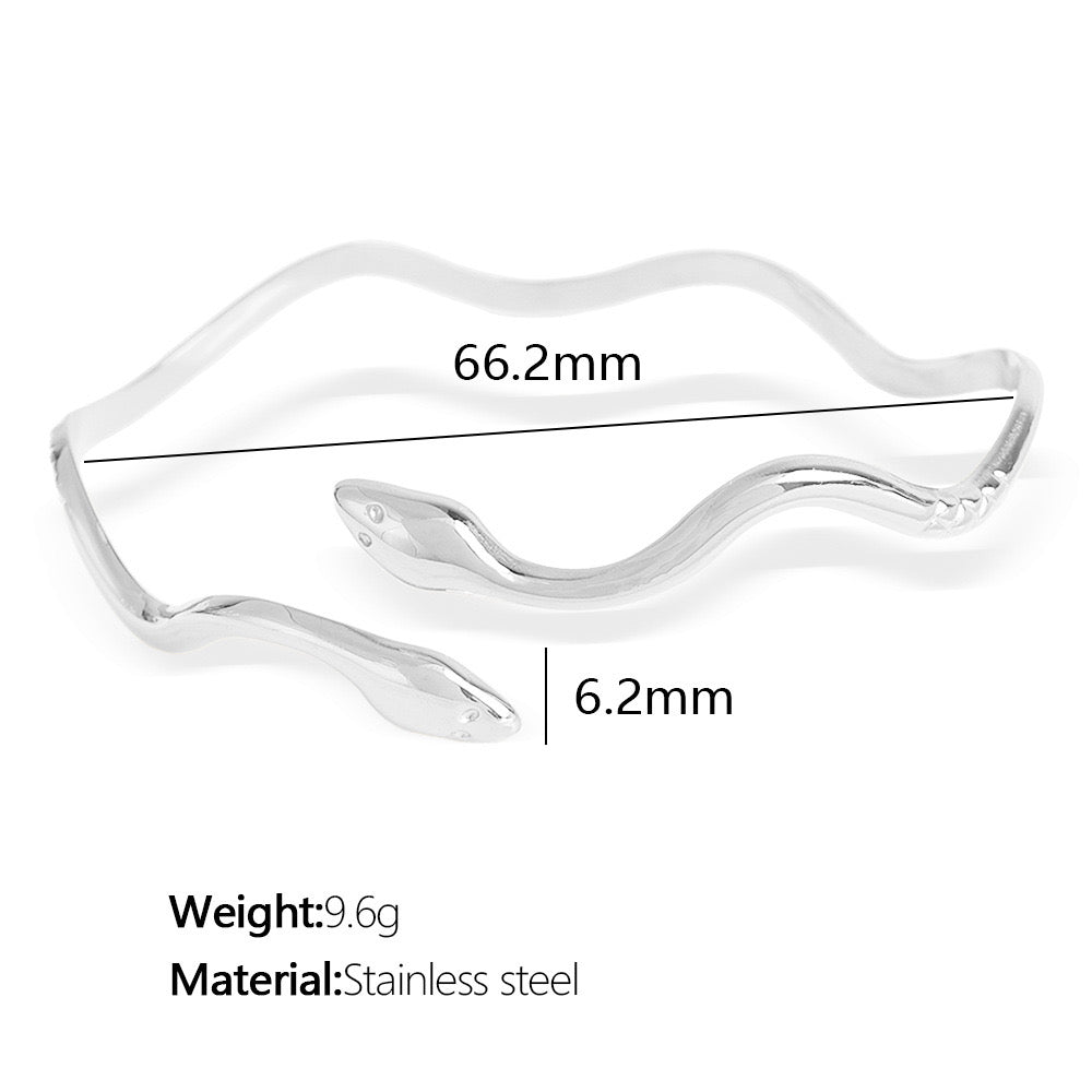 Two heads Snake design adjustable open bangle gold&silver stainless steel water-resistant tarnish free