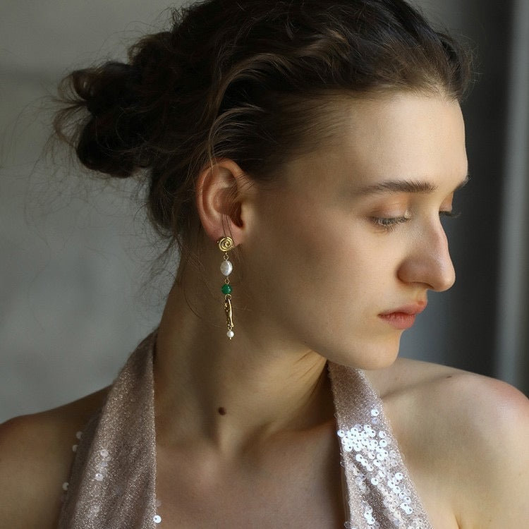 Fresh water pearls with fish and swirl ocean inspired stainless steel tarnish free earrings