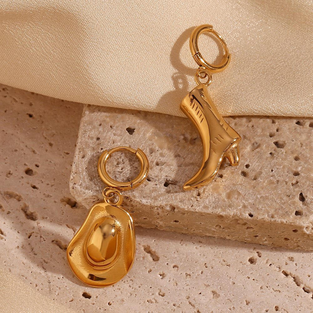 Cowboy or cowgirl style boot and hat asymmetrical earrings stainless steel tarnish free